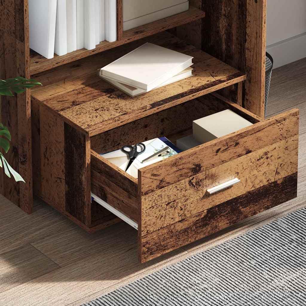 Escritorio de madera recuperada de 131,5 x 50 x 106,5 cm, material de madera, oficina, PC, trabajo, con cajón, estantería, espacio de almacenamiento, ergonómico, oficina en casa, ordenador