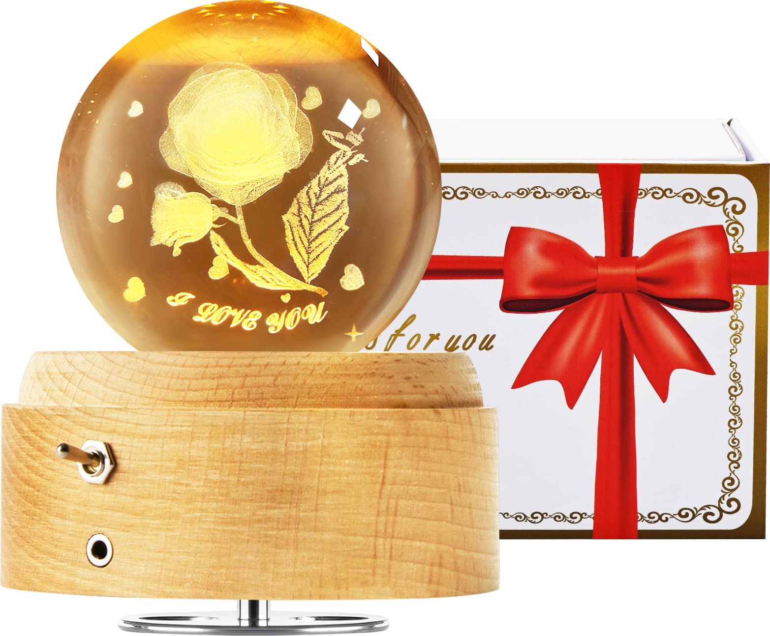 Best for Mom Women Wife Girlfriend Grandma, 3D Rose No.2 Crystal Ball Music Box with LED Night Lamp, Unique Mom Gifts for Birthday Graduation Christmas Valentine's Day Anniversary