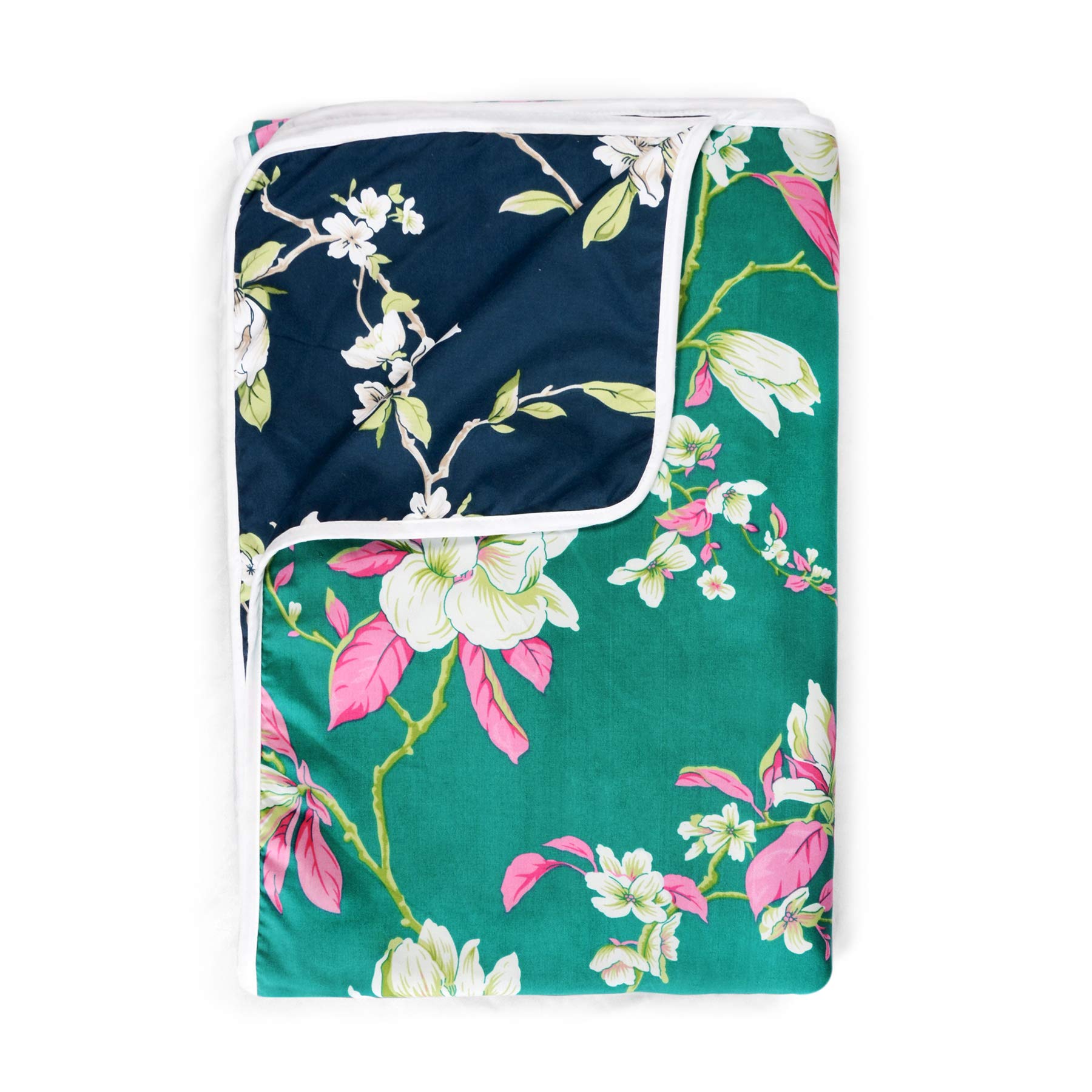 Divine Casa 120 GSM Microfiber Single Dohar | Soft & Lightweight Throw Blanket | Cozy & Breathable | All-Season Comfort | 210 x 140 CM | Floral Pattern | Bristol Blue