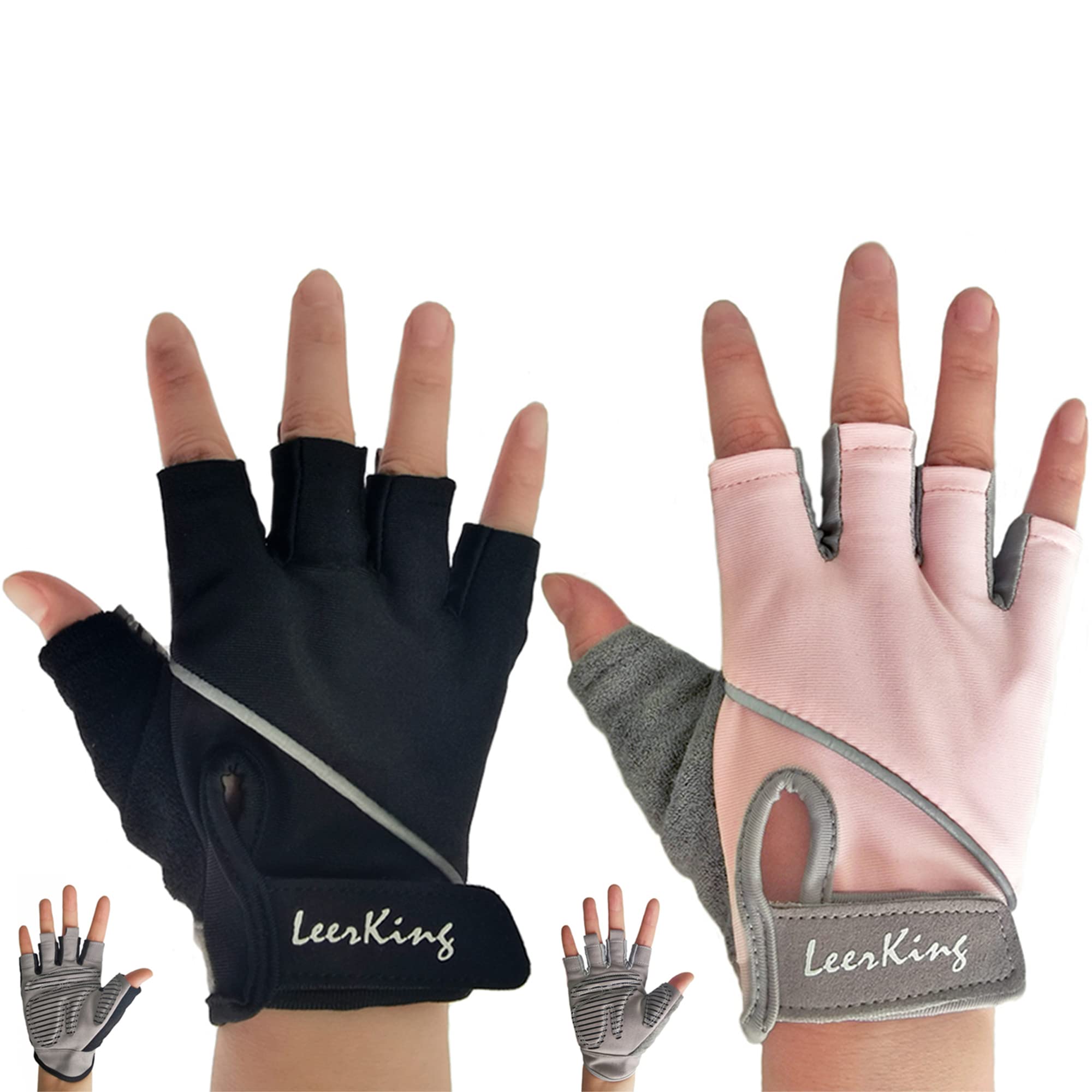 LeerKing Half Finger Workout Gloves for Women and Men - Anti-Slip Palm, Wrist Tab for Weight Lifting Gym, Black Size M