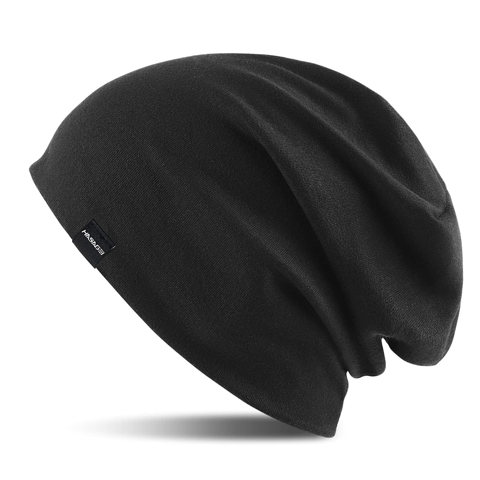 HASAGEISlouch Beanie Hat for Men Women, Basic Warm Cotton Jersey Beanie, Elastic Light Baggy Skull Cap, Soft Chemo Hats Headwear, Unisex Beanie for Daily Wear or Travel