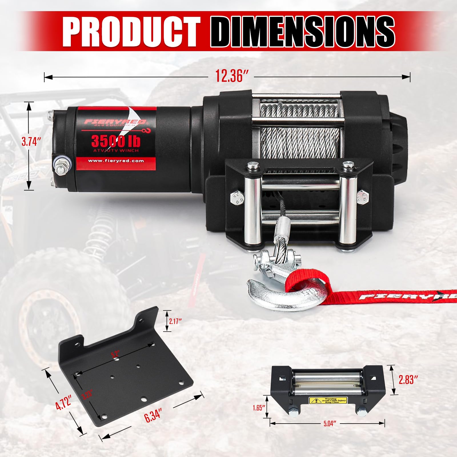 FIERYRED Treuil électrique 12 V 1 587,6 kg, kit de treuil câble en acier pour UTV ATV avec télécommande sans fil et treuil de récupération à commande filaire