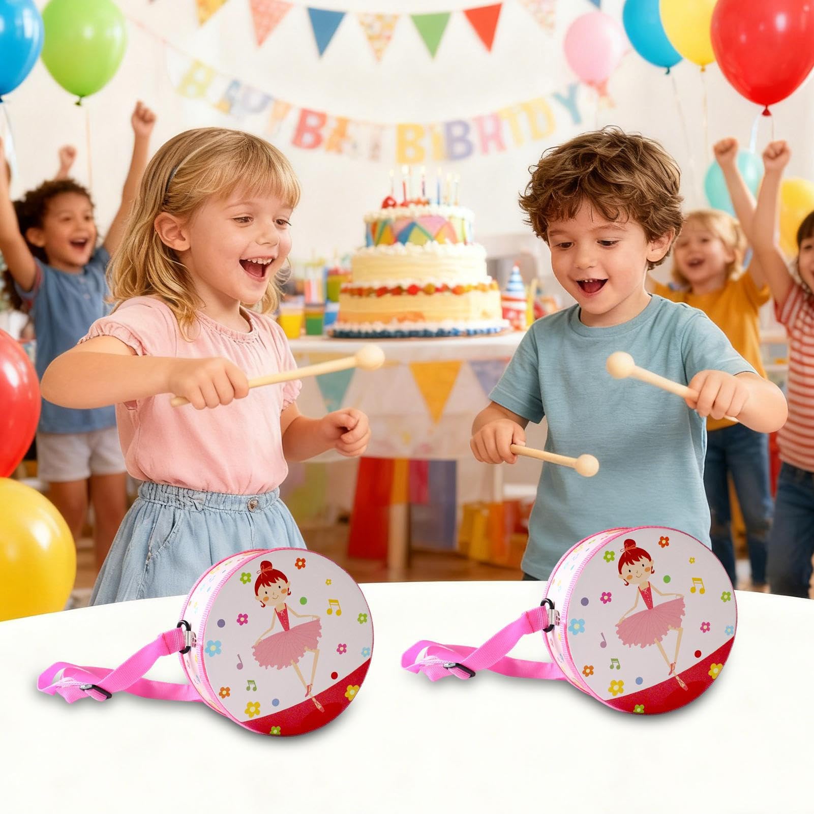 Kids' Musical Instrument, 5.9Inch Kids Drum, Wooden Musical Toys, Early Education Instrument with Adjustable Carrying Strap for 2-5 Years Old Boy Girl Student Birthday Kindergarten — view 7