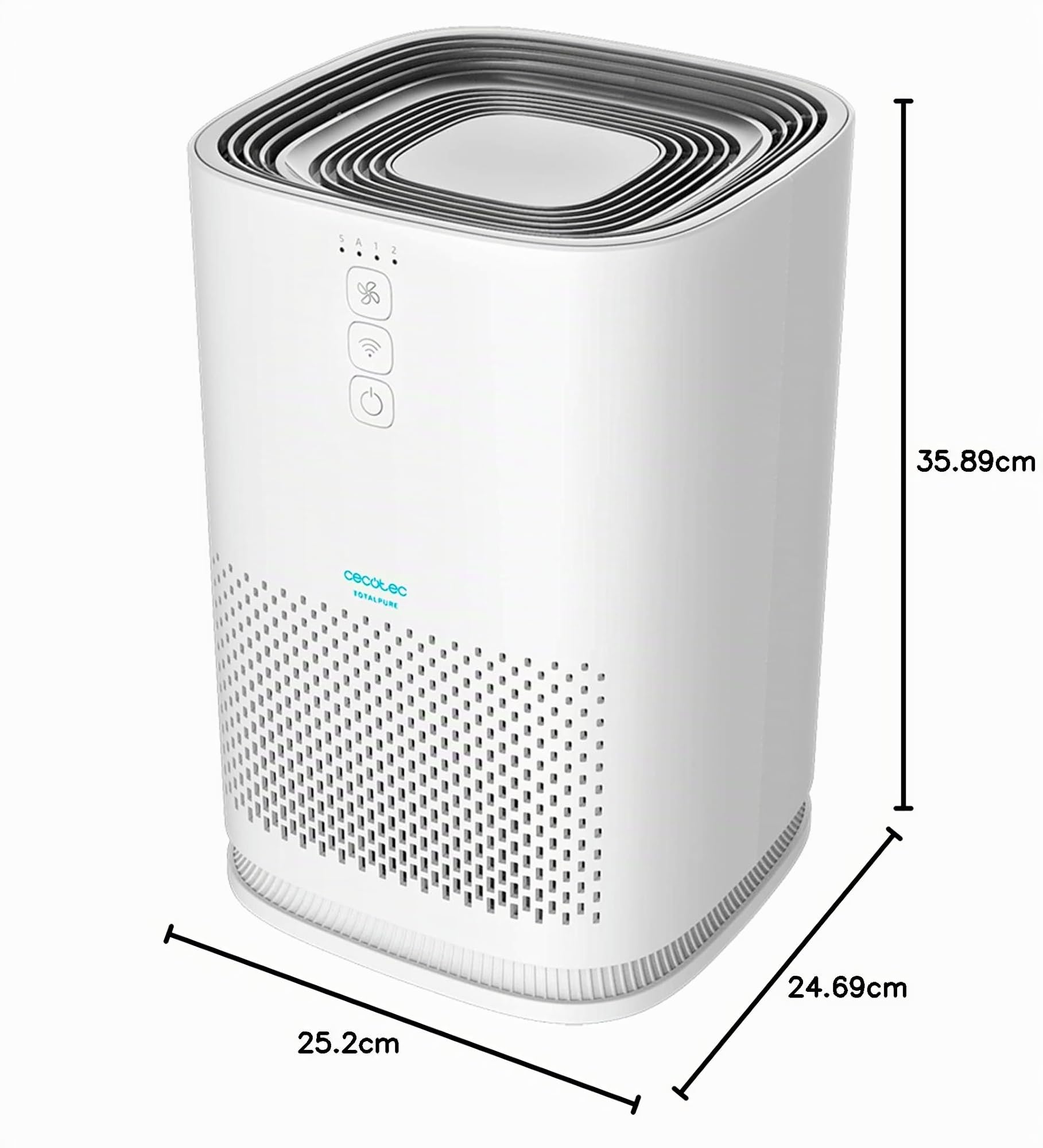 Cecotec TotalPure Connected 1000 Handy Air Purifier 60 CADR, Filtraggio a 3 stadi, Copertura 25 m3, Ionizzatore, 3 Velocità, Timer, Potenza 25 W