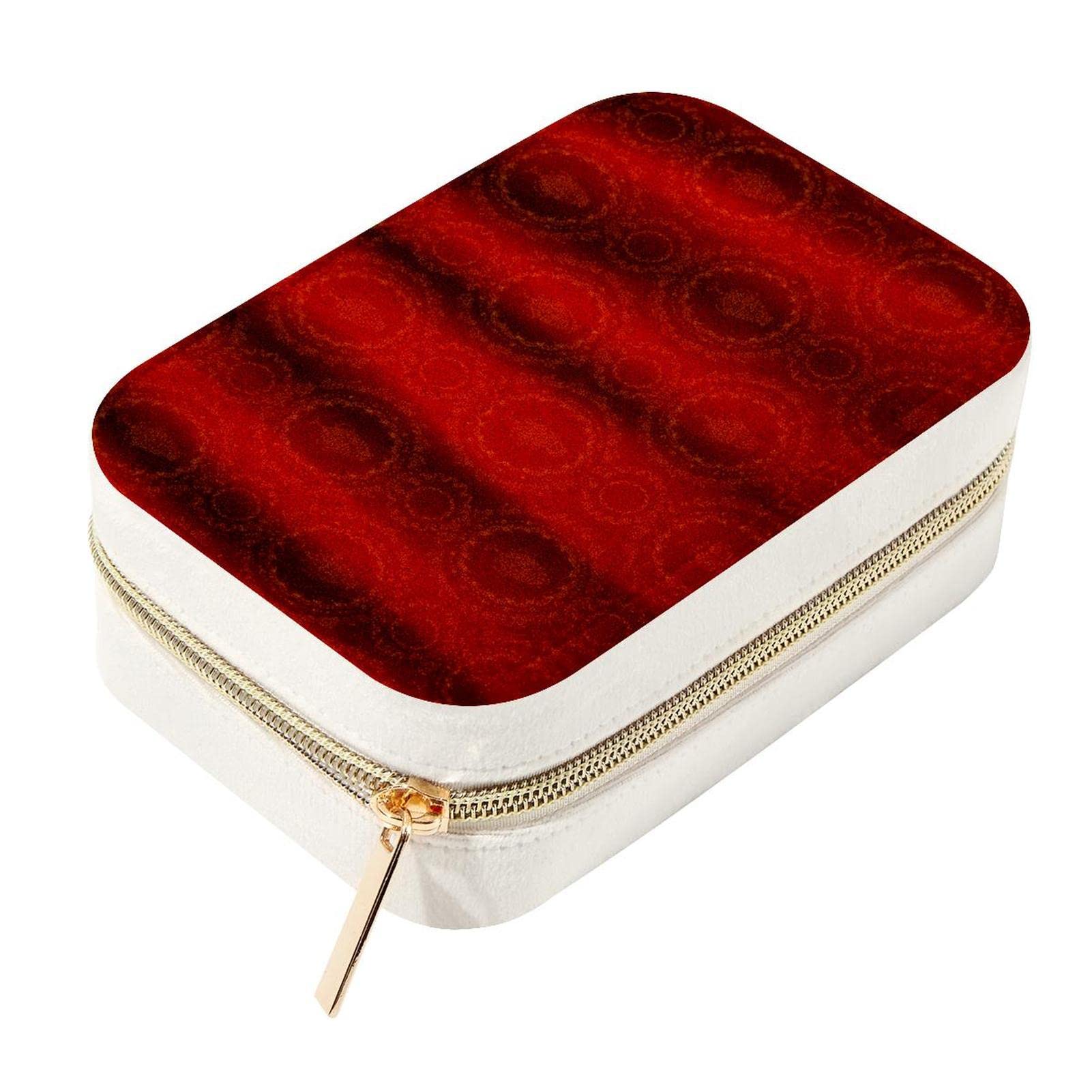 Estuche de almacenamiento de joyas de terciopelo rojo y dorado con cremallera elegante