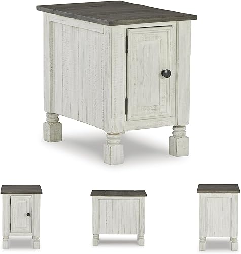 Miniatura 7 de Signature Design by Ashley Havalance - Mesa auxiliar de silla casual, puerto de carga USB doble, estante fijo, madera de pino, 16 pulgadas de ancho