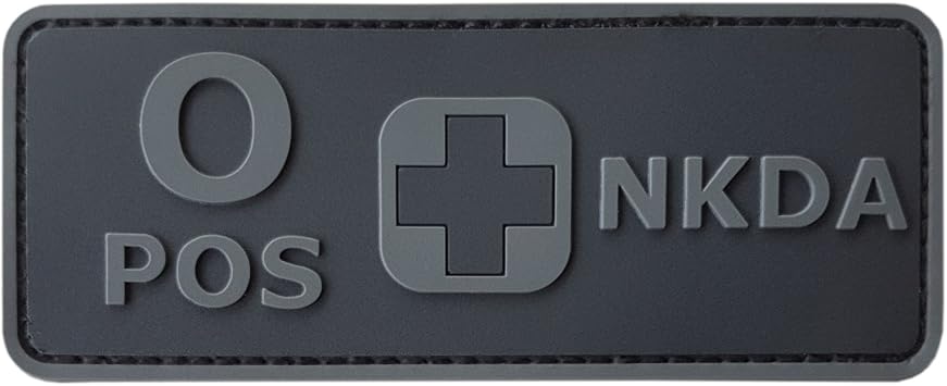 First Aid Blood Type Patch PVC O Positive Compatible with Velcro PVC Patches,Plate Carrier for Backpacks,Ifak,O Pos,First Aid Kit Patch Blackout
