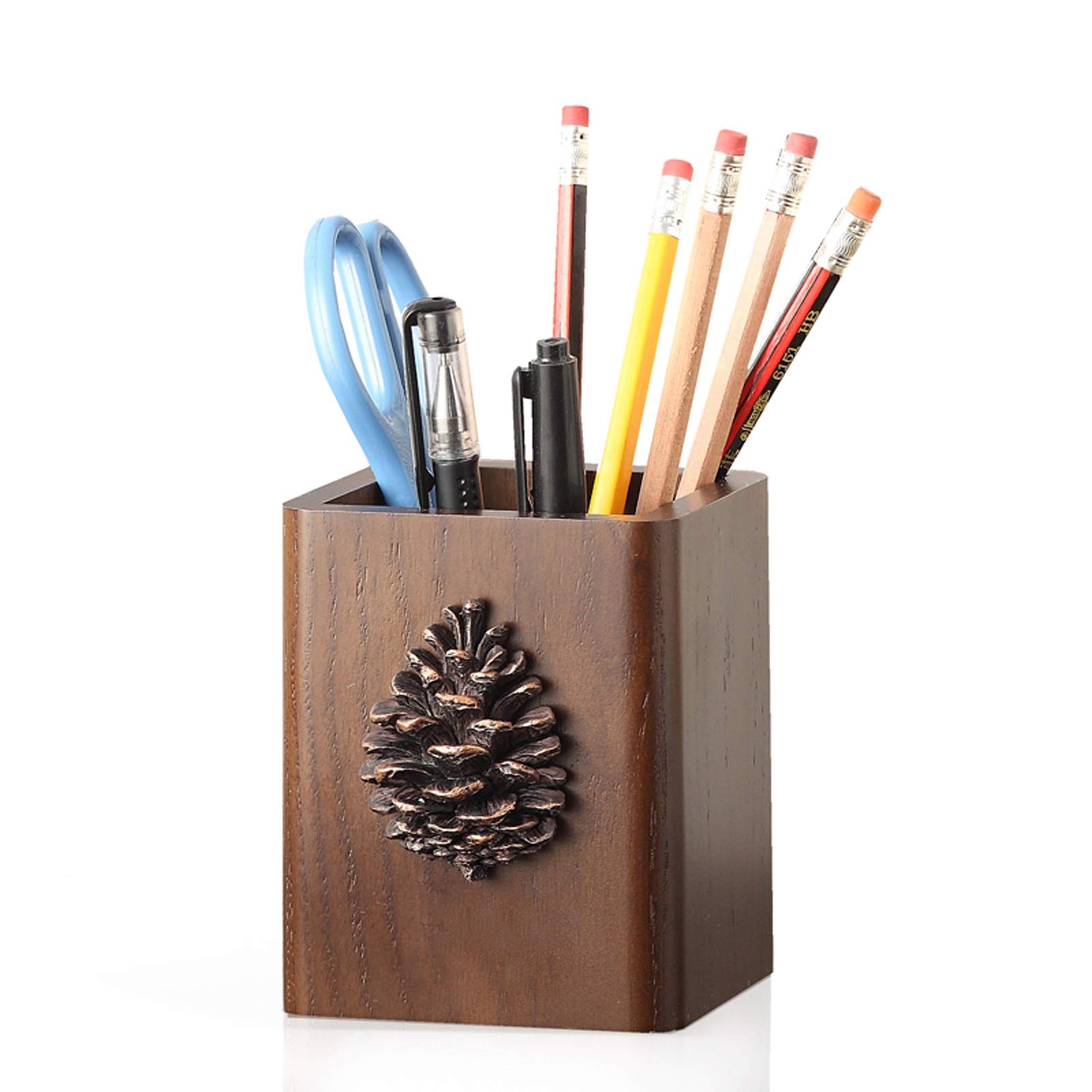 Hölzerne Stifthalter Desktop Büro Organizer Make-up Aufbewahrungsbox Home Office Zubehör Schreibwaren Organizer Bleistifthalter (Color : Brown)