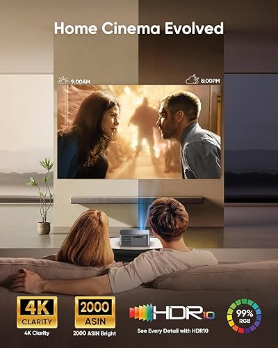 Miniatura 2 de Proyector 4K compatible con Netflix, 2000 ANSI, enfoque automático AI, tapa de lente, proyector de películas inteligentes para exteriores con WiFi y