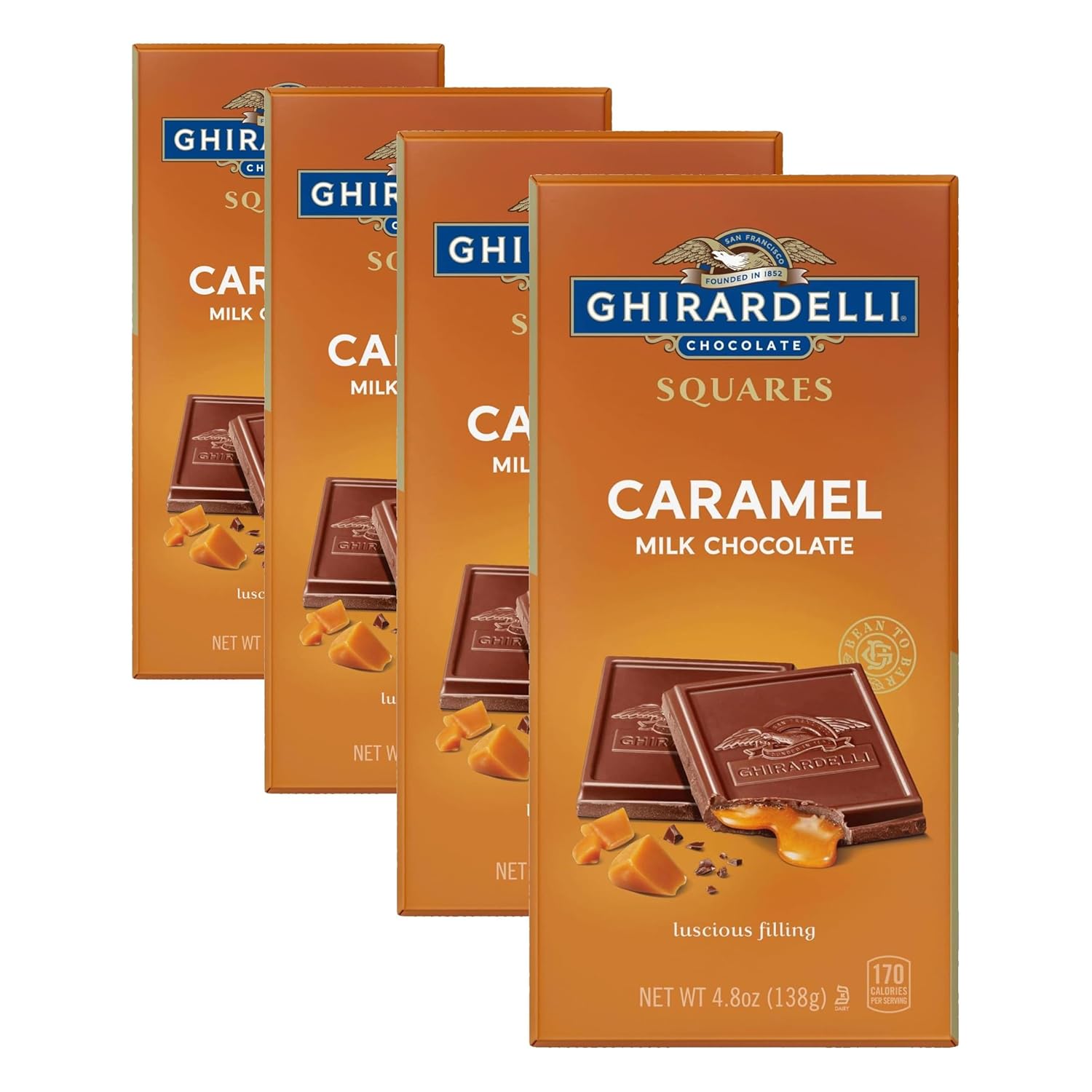 GHIRARDELLI Caramel Milk Chocolate Squares Bar, 4.8 oz Bar (Pack of 4)