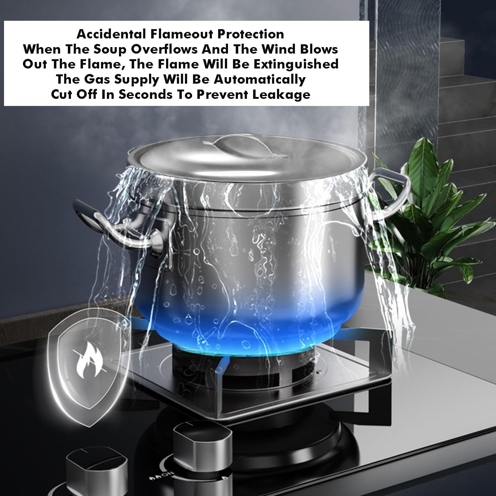 1 quemador de gas, quemador de wok de alta potencia de 5,0 kW con protección contra llamas, ideal para cocina doméstica y cocina profesional