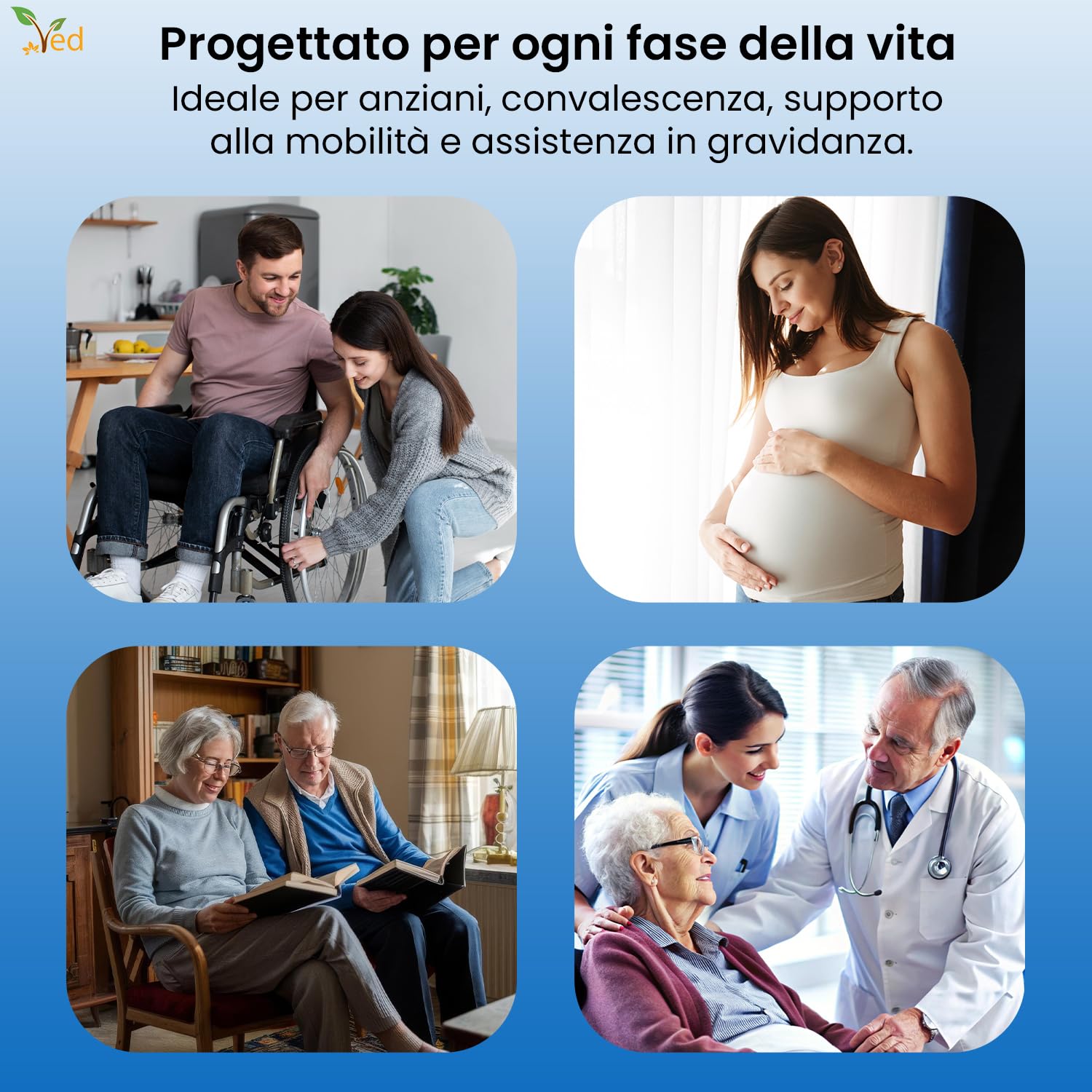 VED Sedia da Doccia a Forma di U con Braccioli e Schienale, Sgabello Regolabile in Altezza 6 Livelli, Antiscivolo per Anziani e Disabili, Capacità di Carico di 330 lb