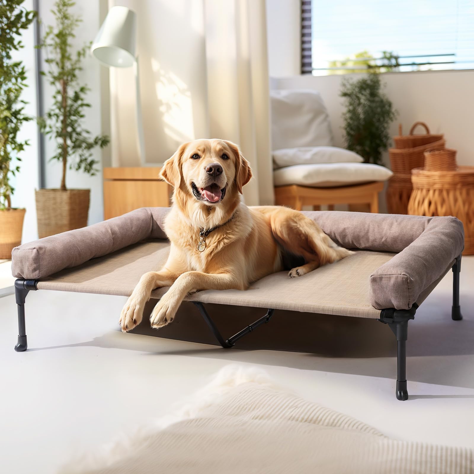 Veehoo Cooling Elevated Dog Bed with Removable Bolster, Soft Pillow Dog