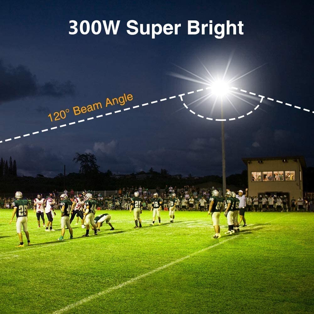 Luz de inundación LED de 300 W, blanco frío 6000 K, IP66 impermeable súper brillante luz de trabajo, 110 V, reflector al aire libre para patio, jardín, garaje, césped, cancha 7