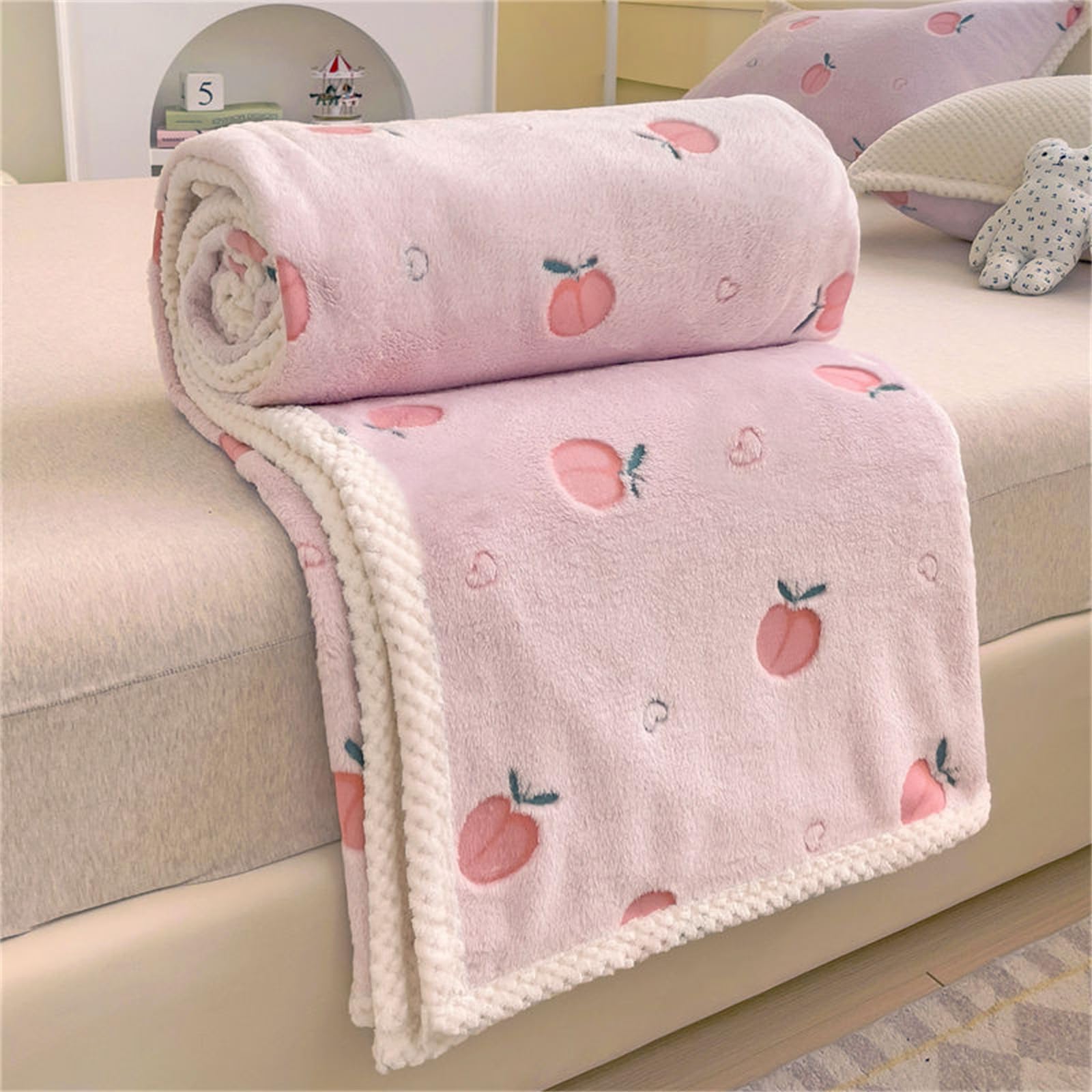Highdi Blankets and Throws for Sofa Beds, Soft Warm Kawaii Fluffy Cozy Fleece Throw Blanket for Kids Adults Bedroom Couch Travel Cats Dogs Accessories (150 * 200cm,Honey Peach)