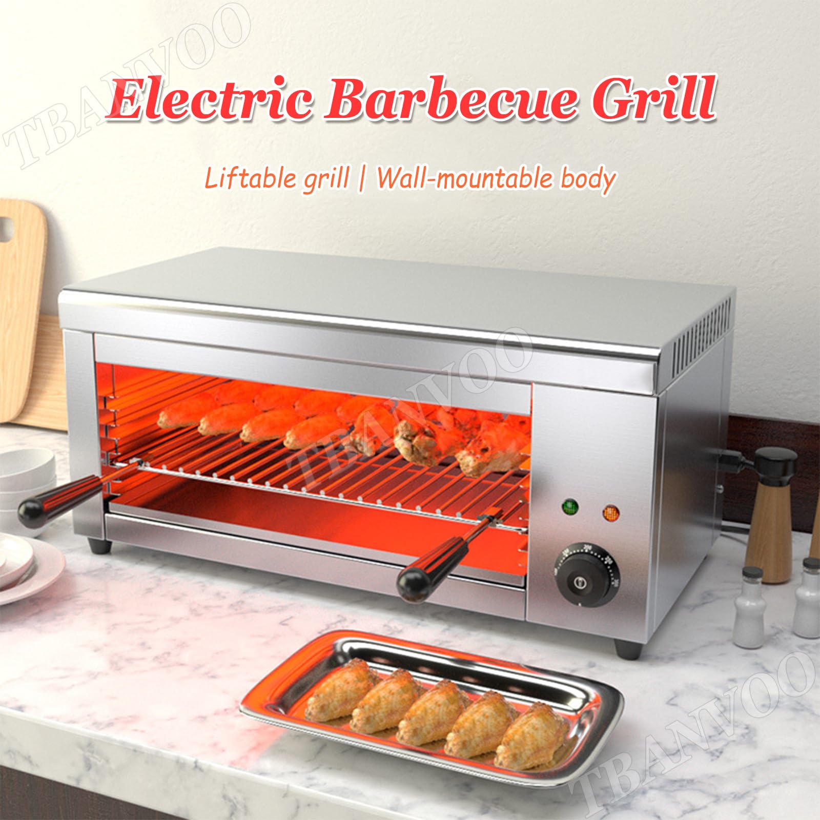 Parrilla de Mostrador Salamandra, Máquina Fundidora de Queso 2000W Acero Inoxidable, Salamandra de Mostrador para Cocina Restaurante Hogar Tostadas Sándwiches