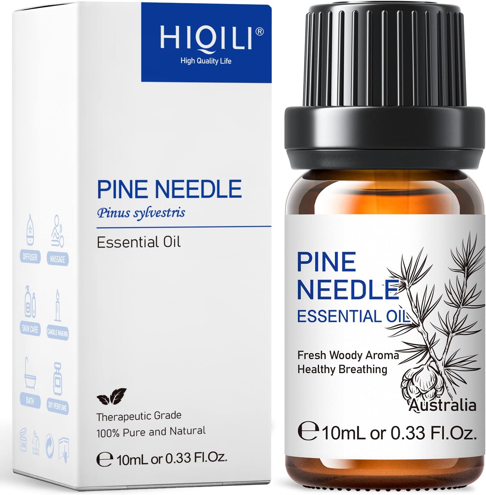 HIQILI 10ml Pine Essential Oil, 100% Pure Natural for Diffuser, Clean Spary, Winter Candle Making Scent- 0.33 Fl Oz