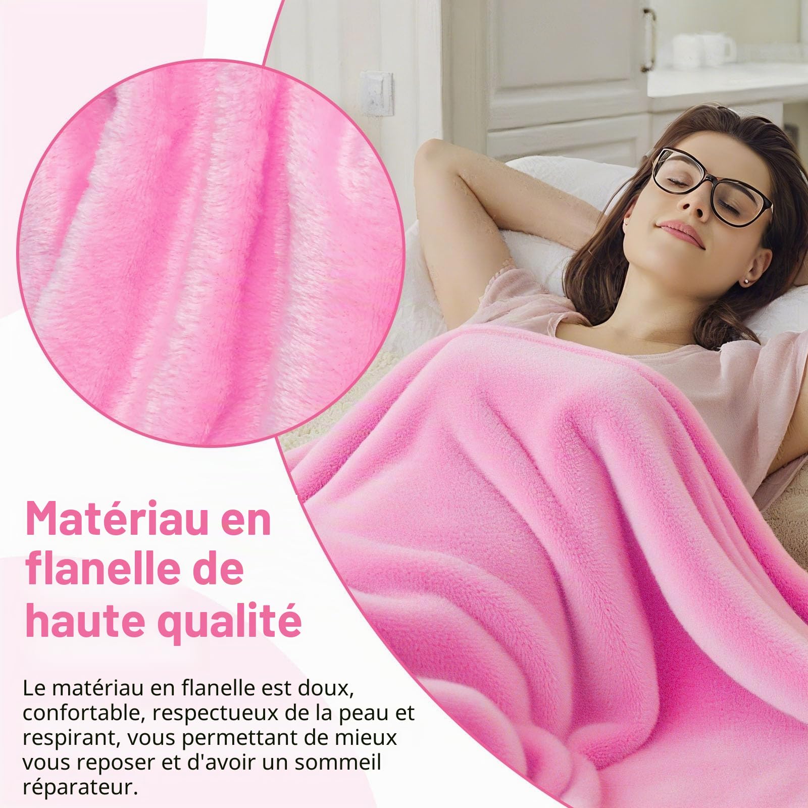 Couverture de Voyage 2 en 1 en Flanelle, Mini Couverture Avion 152x127cm, Couvertures Polaire Avion, Couvertures Voyage Voiture avec Oreiller, Cache-Œil et Pochette, pour Camping Bagage, Rose