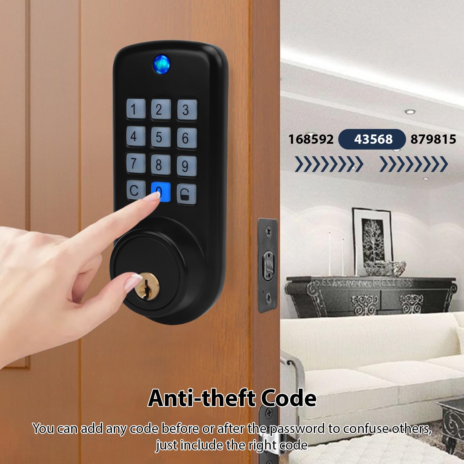 Pongnas Cerradura Inteligente, Entrada sin Llave, 35-55mm, for Puertas con | Teclado Electrónico de Aleación de Zinc, Acceso con Contraseña y Llave, para Puertas de Madera y Acero en Hogar u Oficina