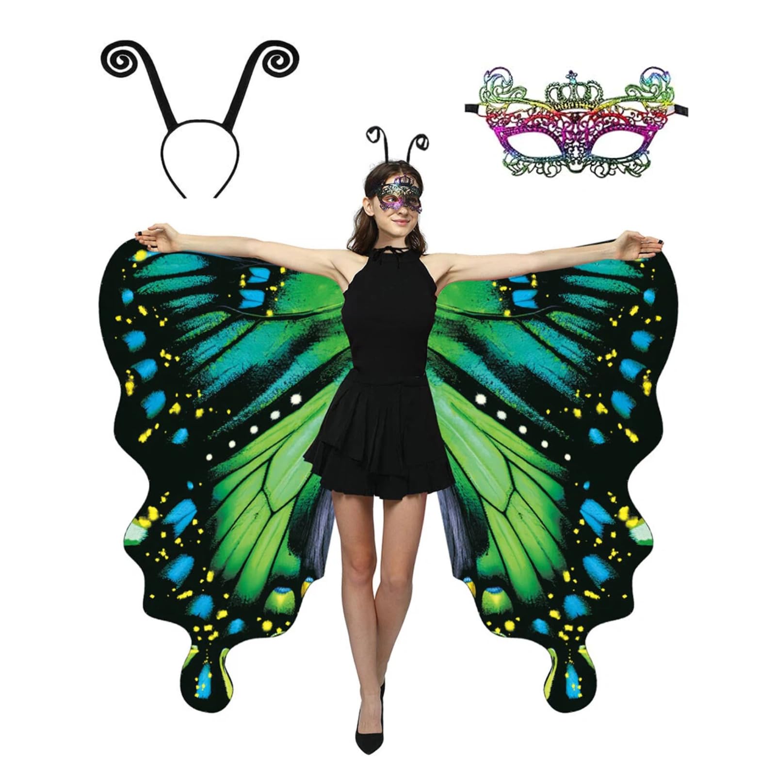 WhiteUniQoon Double-Sided Printing Butterfly Costume for Women, Halloween Costumes Adult Butterfly Wings for Women 020