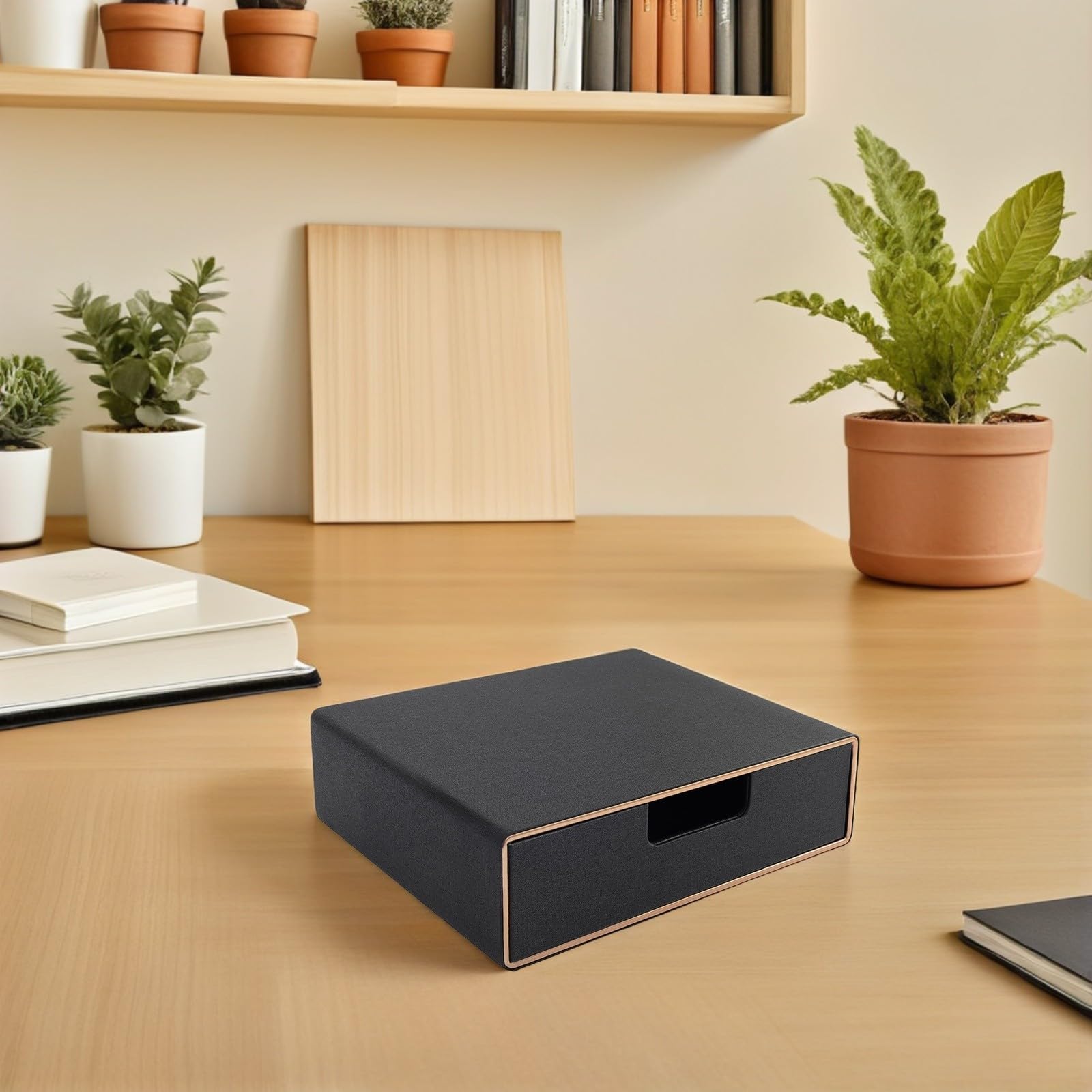 SEWACC Schreibtisch Organizer und Wasserfest aus Pu und Mdf Schwarzer mit Schublade Stapelbar für Mühelose Büro und Heimorganisation