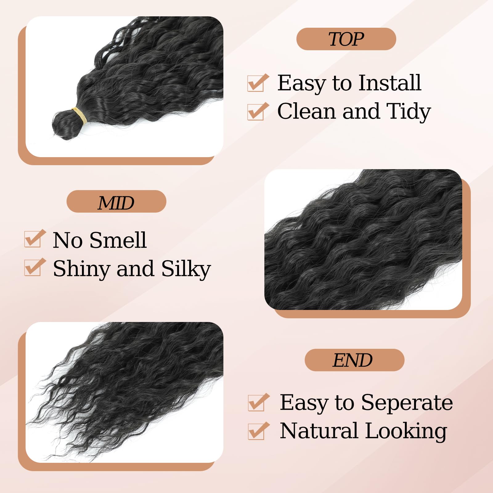 TAOYEMY Deep Wave Crochet Curly Braiding Hair 16 Inch 6 Packs Ocean Wave Crochet Hair Extensions Synthetic Curly Crochet Hair For Women (1B - Image 3