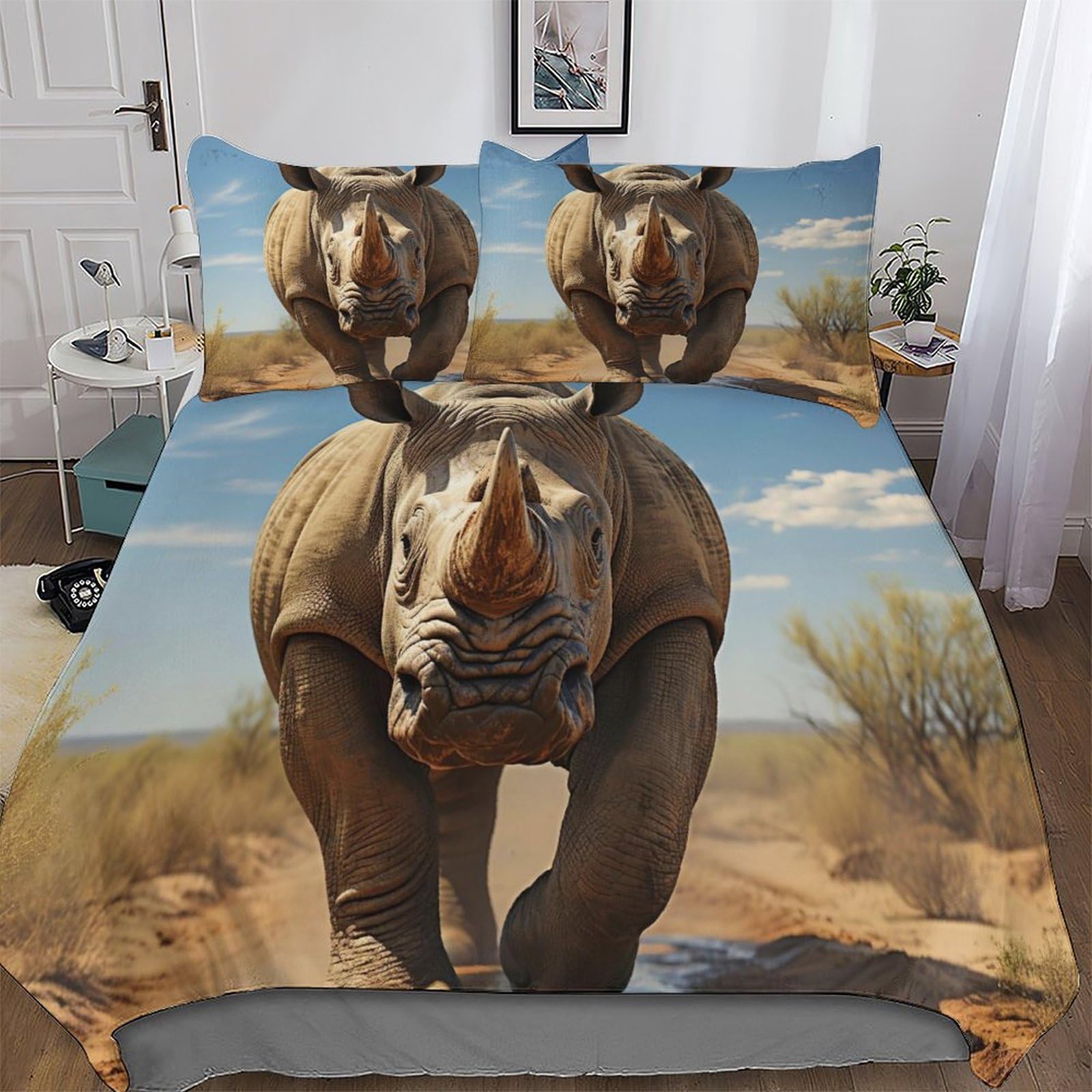 Parure de lit rhinocéros pour chambre enfants et adultes lit double 220x240cm