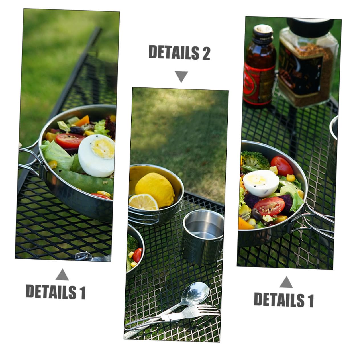 Ensemble de Vaisselle de Camping en Acier Inoxydable 5 Pièces Pliable, Casseroles et Tasses Légères, Ustensiles Multifonctions pour Randonnée et Pique-niques en Plein Air
