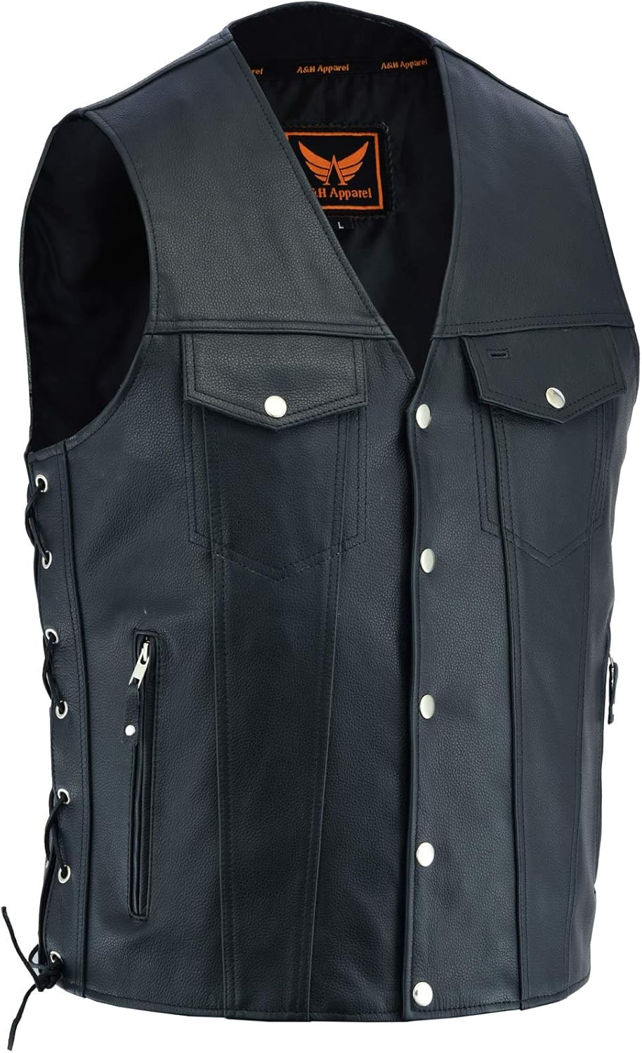 A&H Apparel Mens Genuine Cowhide Leather Vest Biker Vest Concealed Carry Durable Vest