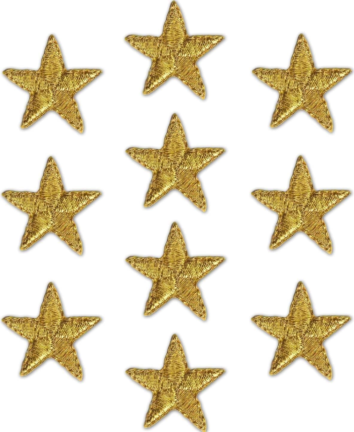 THE WHITE SHOP 10 Pack One Inch Star Patches, Iron On Star Embroidered Patch Applique Embellishments for Clothing, Jackets, Backpacks, and Decorations (GOLD)