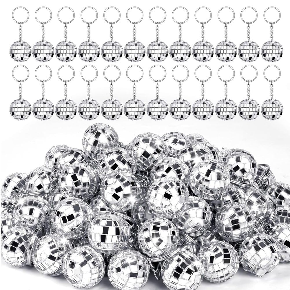 CTRLZS 50Pcs Mini Disco Ball Keychain, Mirror Disco Ball Bulk Keyring Party Favors for 70s 80s Disco Party Supplies