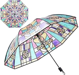 ヴィンテージステンドグラス自動傘、折りたたみクリア傘 - 自動開閉ステンドグラス傘、防風設計傘、子供、友人、同僚用