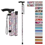 supregear Folding Cane, 5-Level Adjustable Height Walking Stick Lightweight Collapsible Portable Travel Cane with Wrist Strap and T Handle for Elderly Disabled Men Women, White Floral