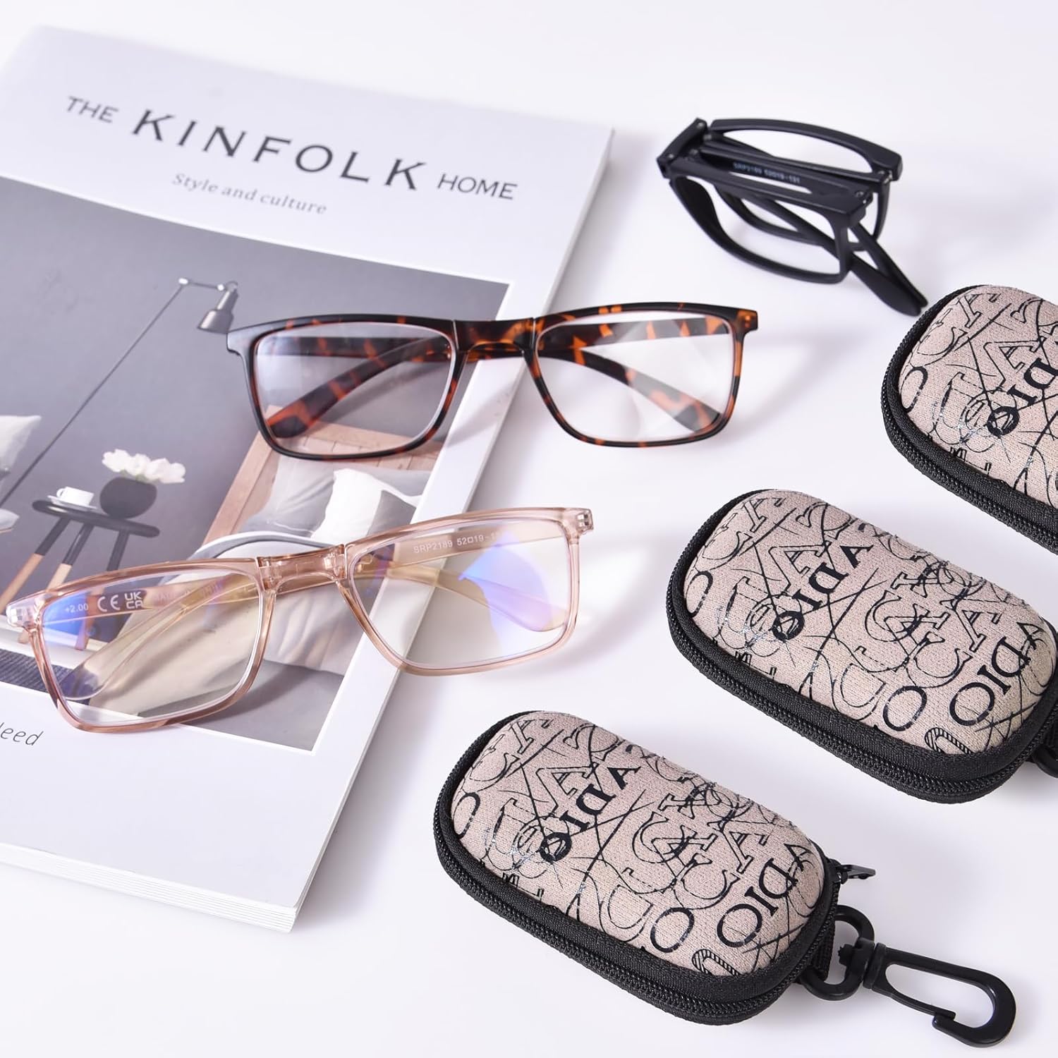 OPTOFENDY Folding Reading Glasses for Women Men, Small Spring Hinge Readers, Portable Blue Light Glasses with Zipper Case