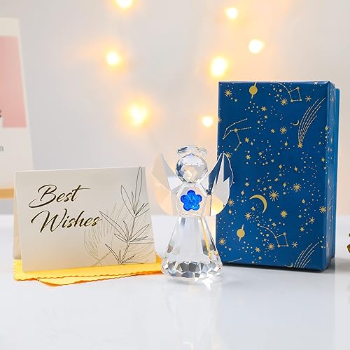Miniatura 4 de Movdyka Crystal Angel Statue Gift for Women - Glass Guardian Angel Figurine with Blue Flower - Home Decor Art Collectible Paperweight Gift for Mom
