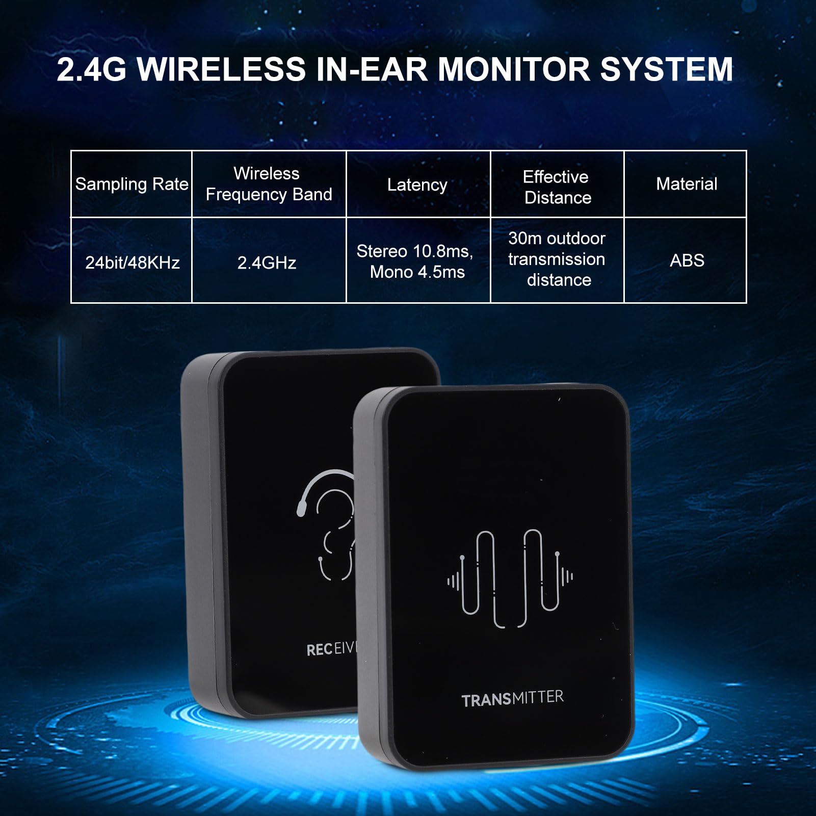 Kavolet Système de Transmission IEM Professionnel sans Fil 2,4 GHz pour Performances en Direct Studio Mono/stéréo Conception Compacte ABSS