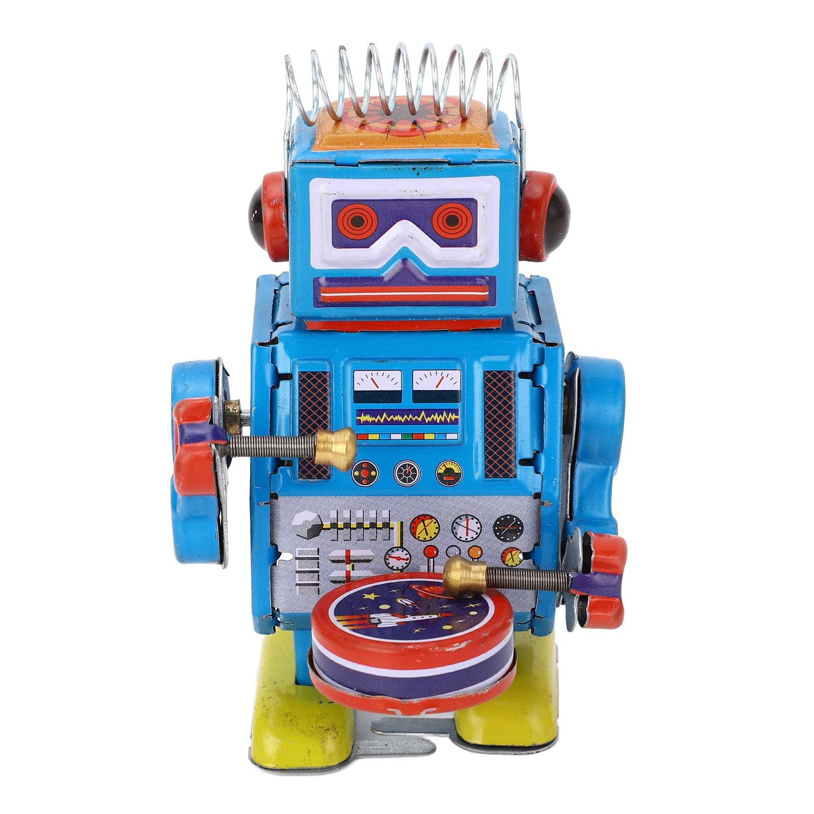 Vintage Metalowy Robot Bębniący z Cyny, Nakręcany Vintage Robot Blaszana Zabawka, Kreatywna Wiosna Mechaniczna Robot Bębniący do Kolekcji, Boże Narodzenie, Impreza,