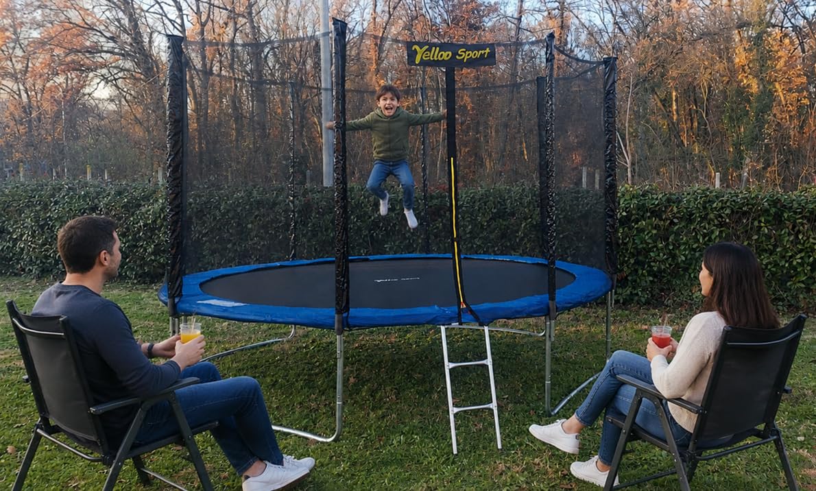 Yelloosport Trampolino Elastico Diametro 305 cm Blu Trampolino Elastico da Giardino Trampolino Elastico Bambino Certificato CE TUV GS Tappeto da Giardino per Bambini e Adulti