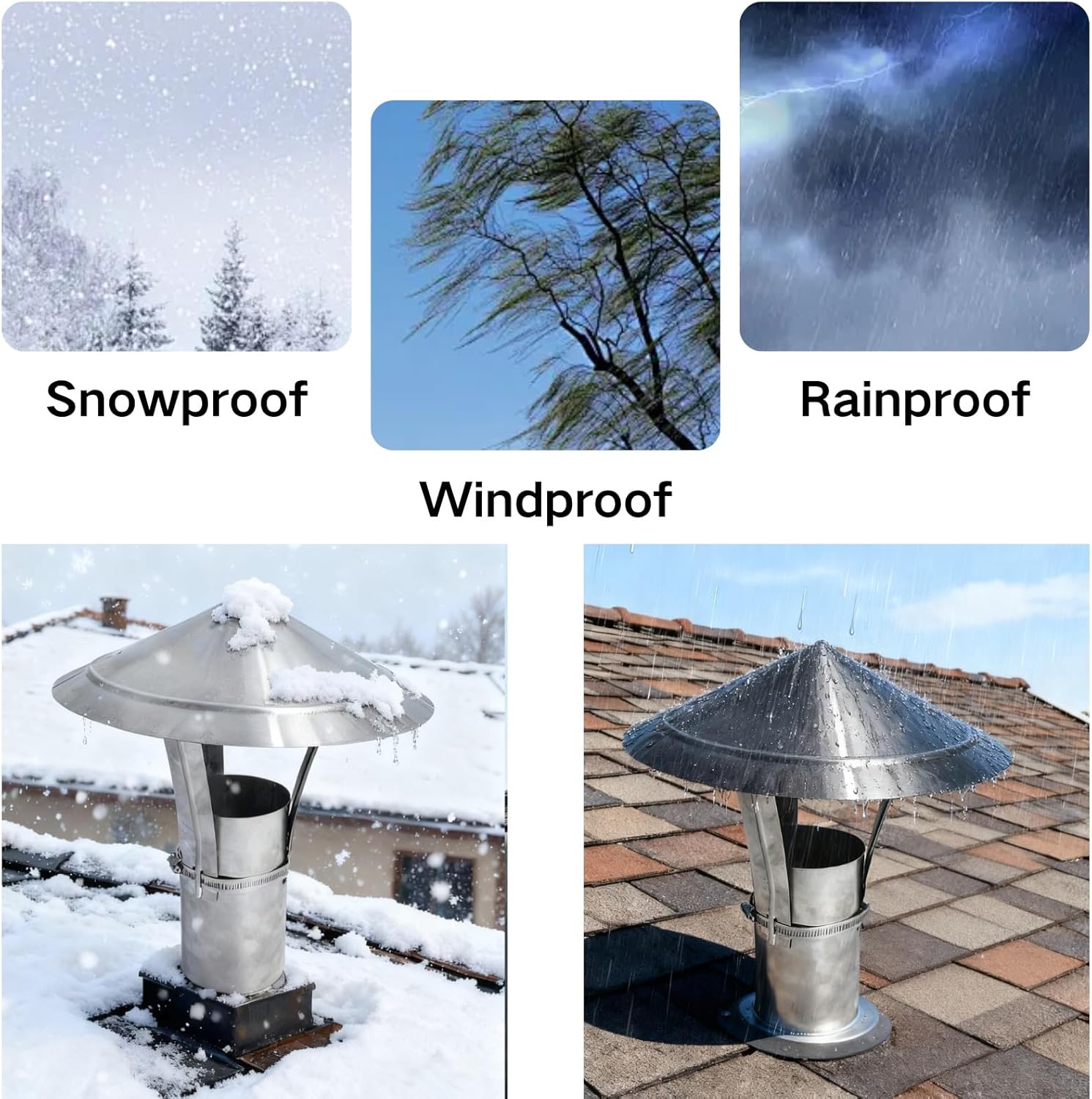 Fireplace Chimney Cowl Cap, 80/100/120/130/150/200mm Adjustable Stove Caps Hood Cover, Duct Pipe Rain(60mm/2.36in)