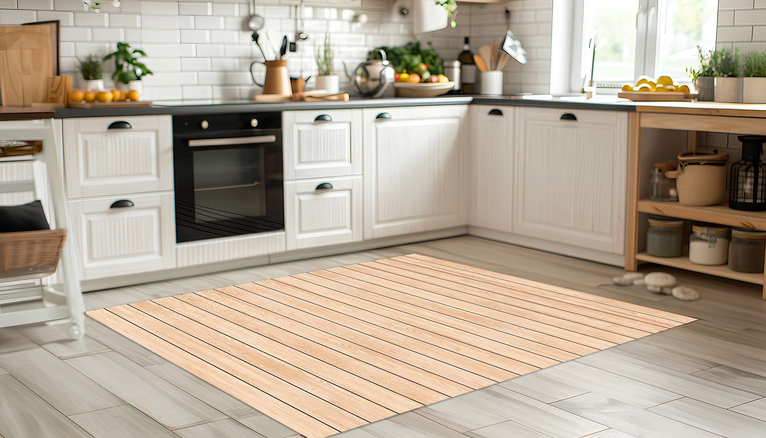 DobleUve Estudio Alfombra Vinílica Madera Color Beige 80x200 cm | Vinilo para Salón y Cocina | Suelo Lavable Antideslizante para Verano