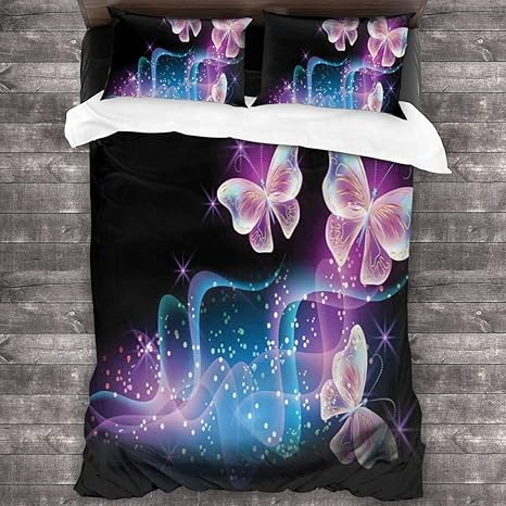 Amazon Pnejoef 柔らかい 布団カバー セミダブル 4点セット カラフルな煙のような形のイラストの後ろを飛んで去る魔法の蝶 おしゃれ 掛布団カバー ボックスシーツ 枕カバー 2 カワイイ 寝具カバーセット オンライン通販
