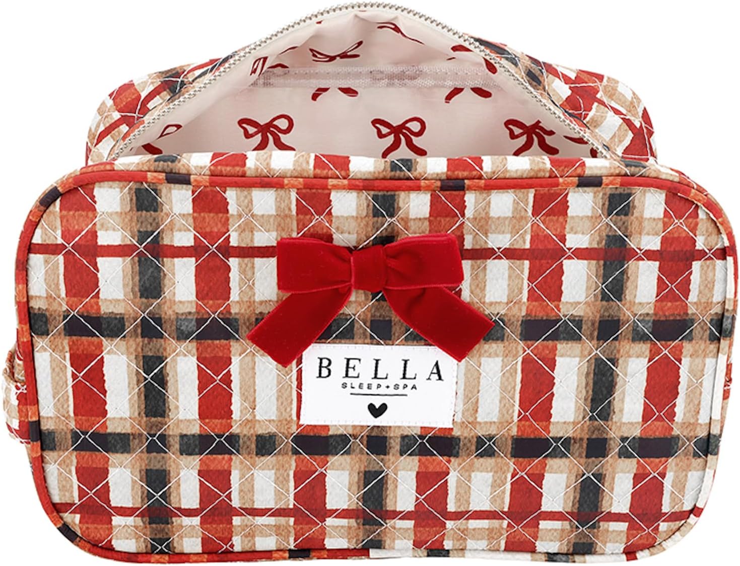 Bella Quilted Cosmetic Bag Travel Makeup Toiletry Pouch, Large, Red Plaid image 2