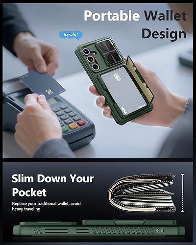 Miniatura 6 de ATATOO Funda para Samsung Galaxy S25 FE, tarjetero integrado (3-5 tarjetas) y cubierta deslizante para cámara, protección de grado militar, funda