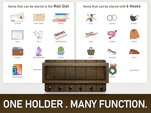Miniatura 6 de Rebee Vision Llavero rústico para pared con cesta de almacenamiento de correo organizador decorativo de pared con 6 ganchos de pared resistentes y