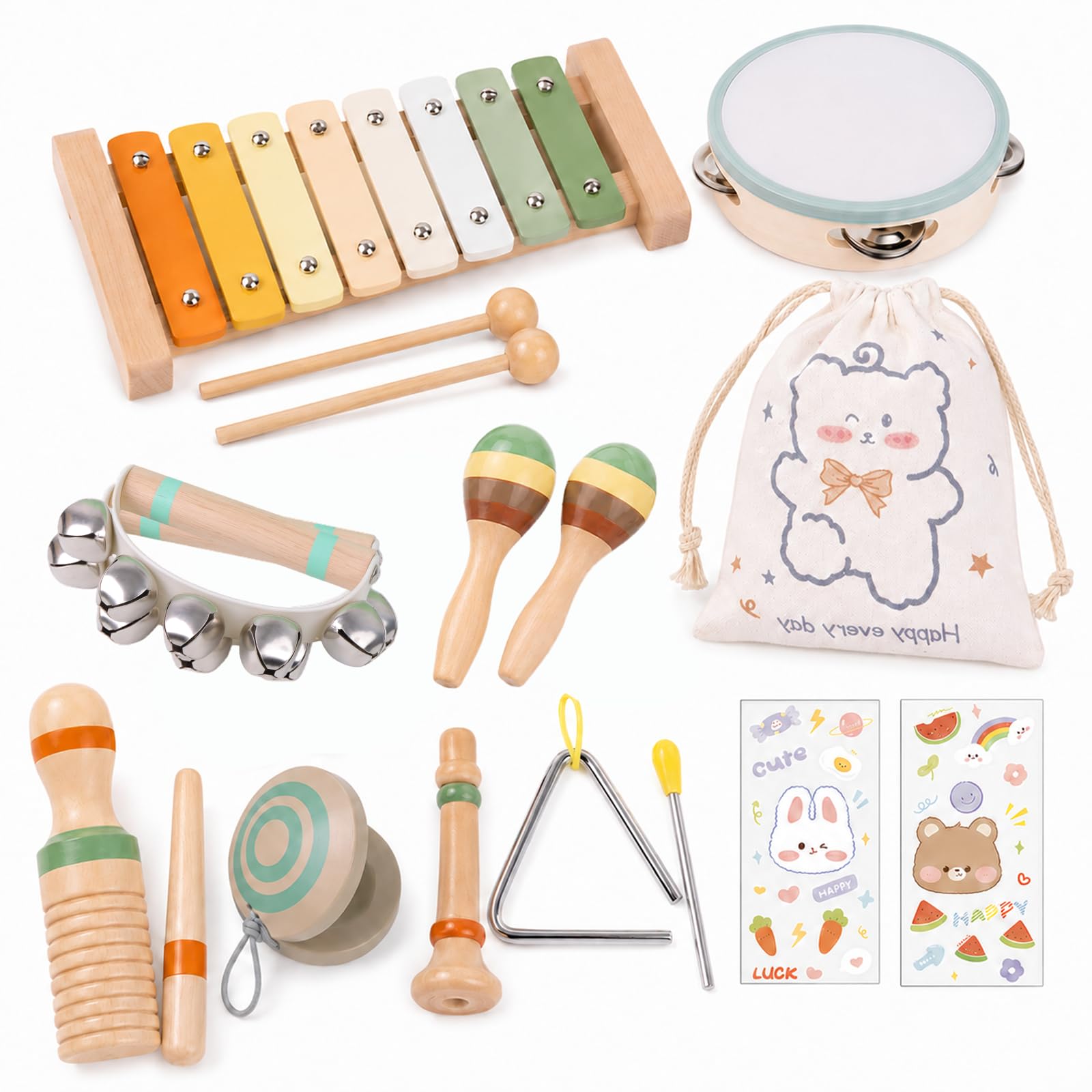 KASURE Kids Musical Instruments, Wooden Percussion Instruments Set for Baby