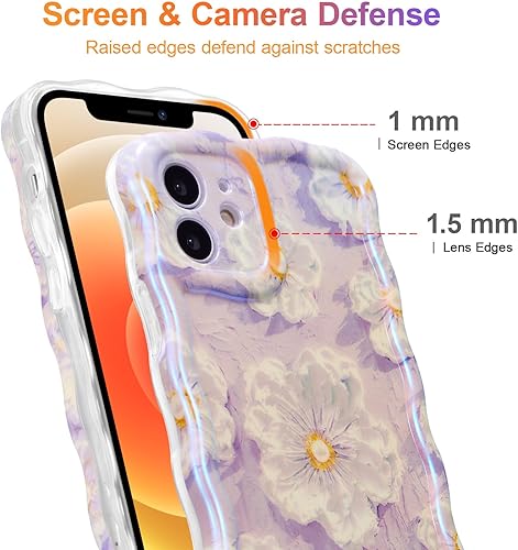 Miniatura 106 de EYZUTAK - Funda protectora de TPU para iPhone 15, estilo retro colorido, diseño láser brillante de pintura al óleo, estampado floral, borde