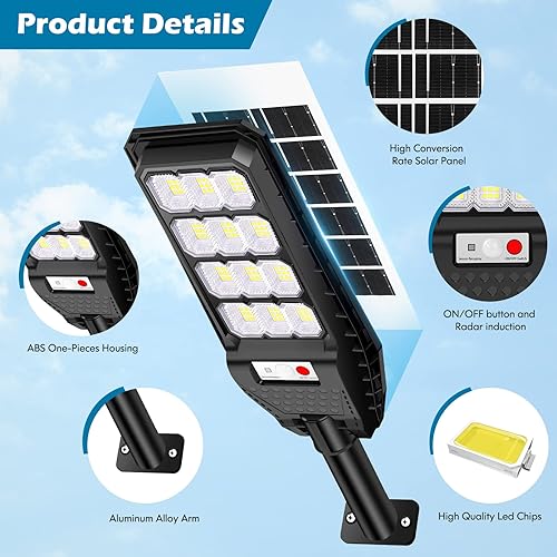 Miniatura 6 de VUAA Paquete de 4 farolas solares impermeables para exteriores, 6500 K, 6000 lúmenes, luz LED de calle del atardecer al amanecer, luces solares con
