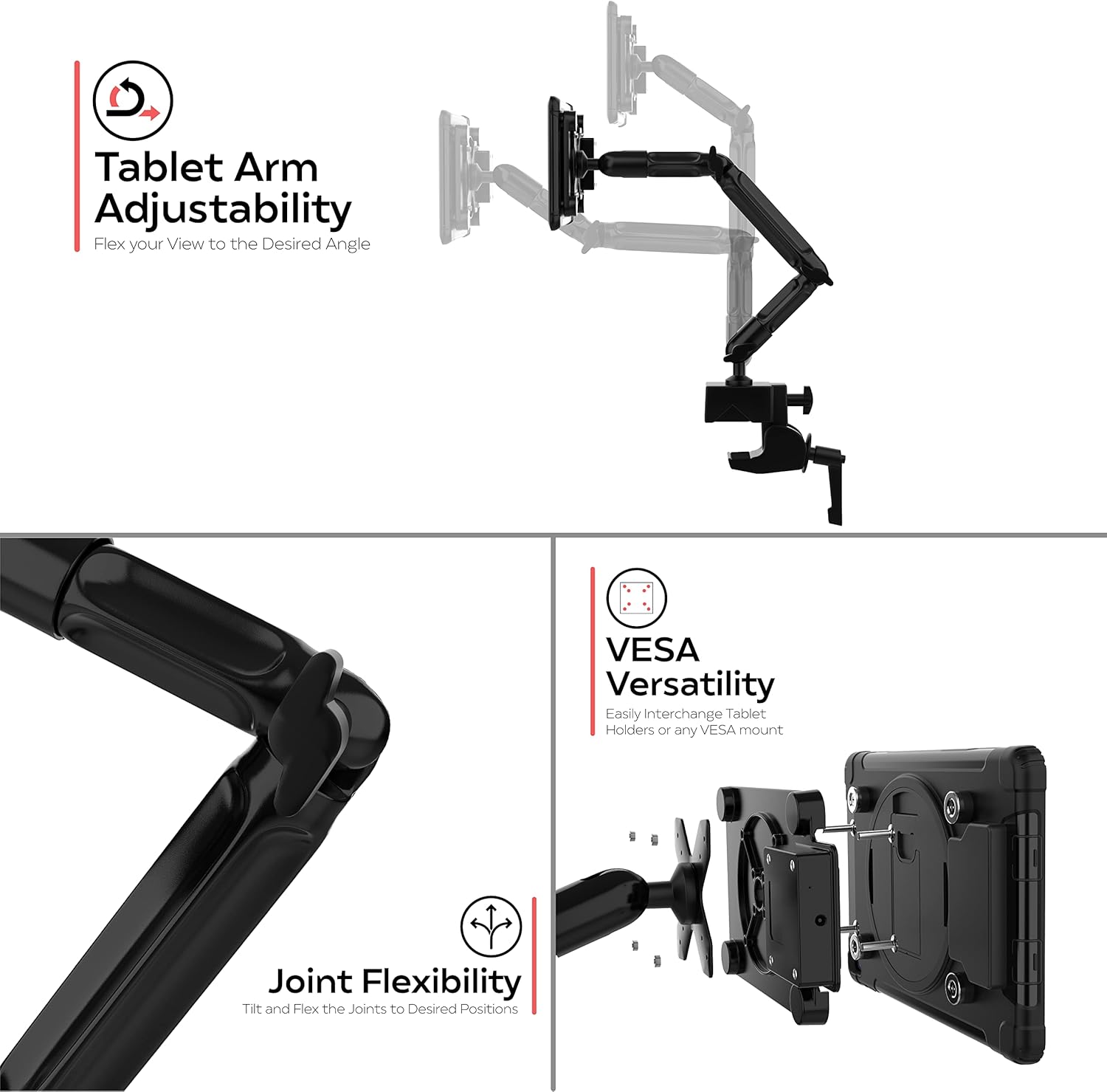 Wireless Charging Station – CTA Custom Flex Clamp Mount with Wireless Inductive Charging Case Kit for 7-14-inch iPad Tablets - Black (PAD-CFCICC)