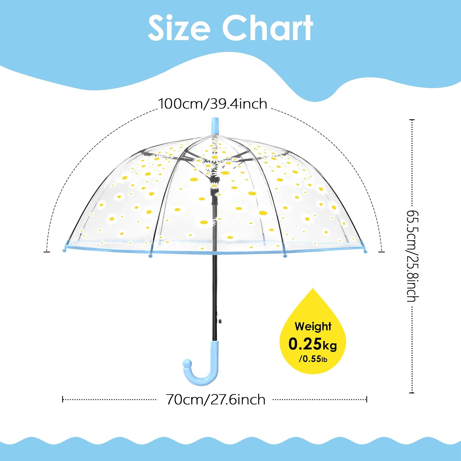 Kids Clear Bubble Umbrella for Toddler Girls(Daisies)