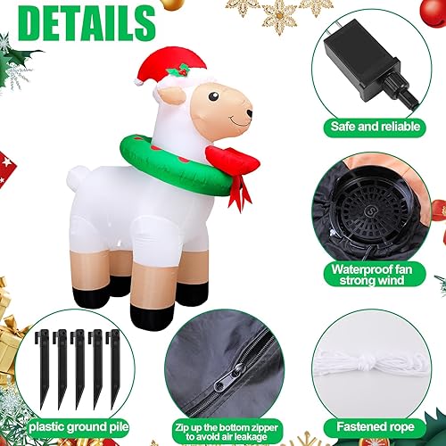 Vista 37 de Shappy Decoración inflable de Navidad de 4.9 pies con sombrero de Papá Noel, decoración inflable de Navidad con luz LED, decoración navideña